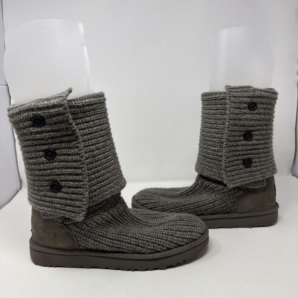 UGG Australia Cardy Knit Boots Gray Womens 10 Tall Foldover 1016555 DISCONTINUED